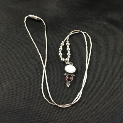 Children's Sterling Silver Necklace with Opal Garnet Pendant | 15" | Authentic Native American Handmade | 10132 - Masha USA
