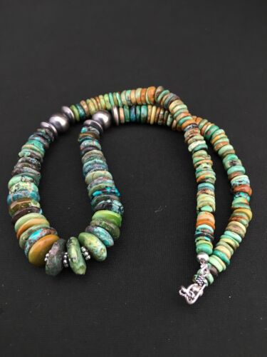 Navajo Green Graduated Turquoise Necklace | Sterling Silver | Authentic Native American | 21" | 4802