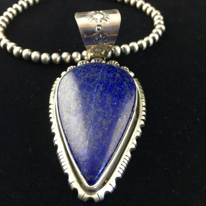 Native American Men's Navajo Pearls Necklace Pendant | Sterling Silver | Blue Lapis | 10081