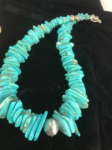 Navajo Pearls Sterling Silver Turquoise Nugget Necklace | Authentic Native American | 20" | Graduated
