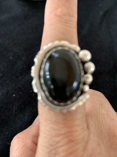 Native American Men's Navajo Black Onyx Ring | Sterling Silver | Sz 8 | 1081