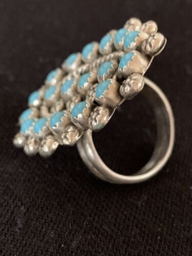Navajo Blue Cluster Turquoise Petti-Point Ring | Authentic Native American Sterling Silver | Multi-Stone | Sz 7 | 618