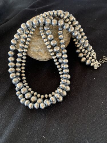 Navajo Sterling Silver 3-Strand Necklace | 6, 8, 10mm | 21" | 93921 - Masha USA