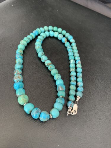 Men's Navajo Blue Turquoise Bead Necklace | Sterling Silver | 26" | Authentic Native American Handmade | 10622
