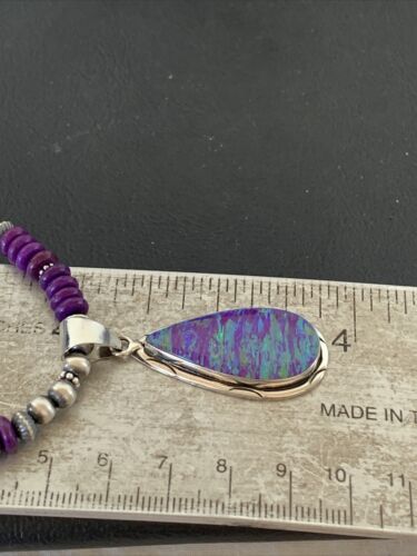 Navajo Purple Sugilite Necklace with Faux Opal Pendant | Sterling Silver | Authentic Native American Handmade | 01916