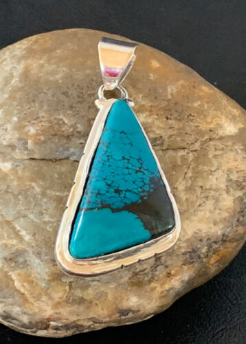 Navajo Spiderweb Turquoise Pendant | Sterling Silver | 2" | Authentic Native American Handmade | 10754