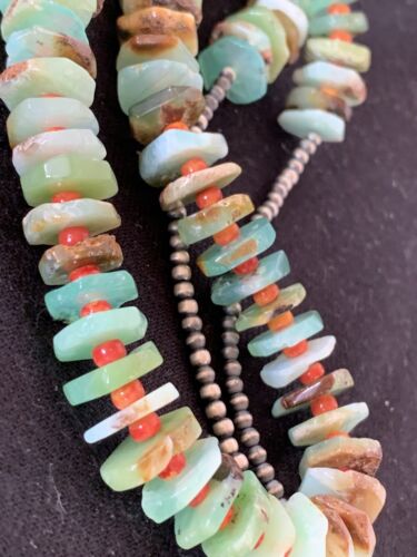 Navajo Green Chrysoprase Spiny Oyster Necklace | Sterling Silver | Authentic Native American Handmade | 24" | 00512