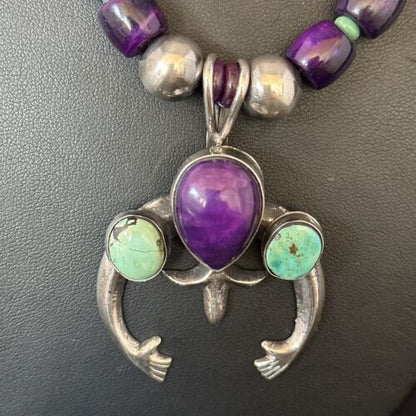 Navajo Purple Sugilite Turquoise Naja Pendant Necklace | Sterling Silver | Native American Handmade | 14735