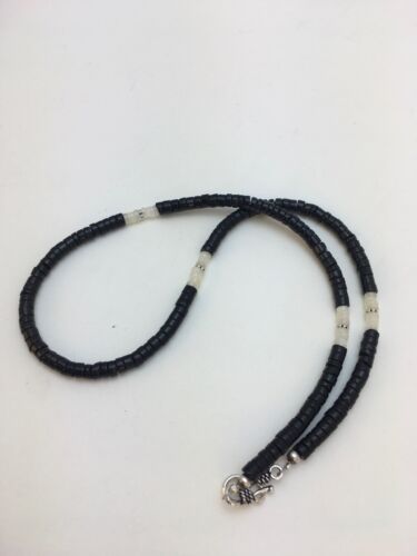 Southwestern Men's Necklace | White Mother of Pearl Heishi & Black Onyx | Sterling Silver | 19" | 8901