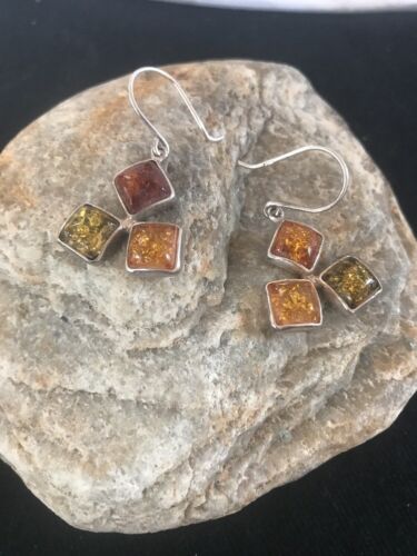 Southwestern Navajo Gold Amber Earrings | Sterling Silver Handmade | 1" | 13105