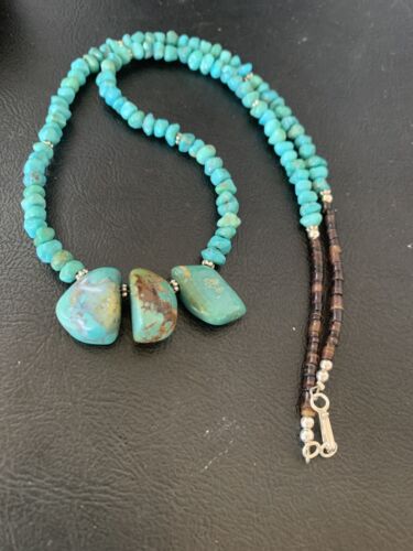 Navajo Blue Turquoise Nugget Pendant Necklace | Sterling Silver Pearls | 18" | Authentic Native American Handmade | 12446