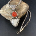 Navajo White Buffalo Turquoise Coral Pendant | Sterling Silver | Multi-Stone Necklace | 13578