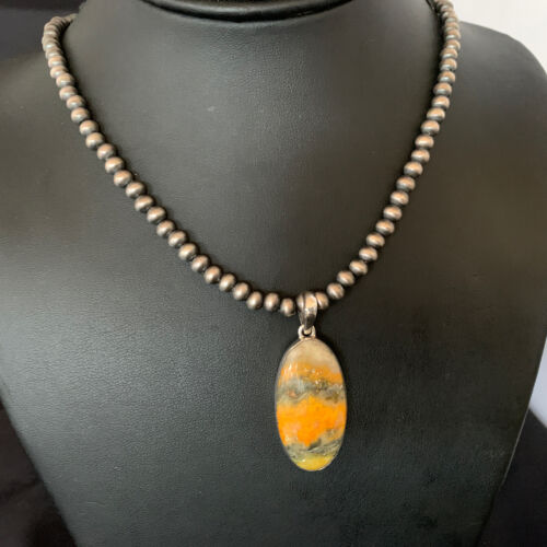 Navajo Yellow Bumblebee Jasper Pendant Necklace | Sterling Silver | Authentic Native American Handmade | 12809