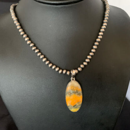 Navajo Yellow Bumblebee Jasper Pendant Necklace | Sterling Silver | Authentic Native American Handmade | 12809
