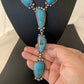 Navajo Kingman Turquoise Pendant Lariat Necklace | Sterling Silver Navajo Pearls | 1188