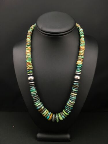 Navajo Green Graduated Turquoise Necklace | Sterling Silver | Authentic Native American | 21" | 4802