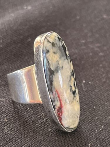 Southwestern Navajo White Black Cinnabrite Ring | Sterling Silver | Sz 7 | 1566
