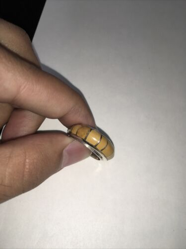 Navajo Yellow Gold Turquoise Inlay Ring | Sterling Silver | Sz 6.5 | 01781