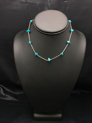 Children's Sterling Silver Liquid Necklace | Turquoise Nugget | 14" | 2931