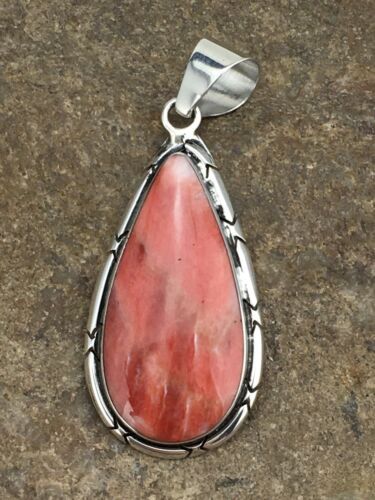 Native American Navajo Sterling Silver Red Spiny Oyster Pendant 1.75” 1125