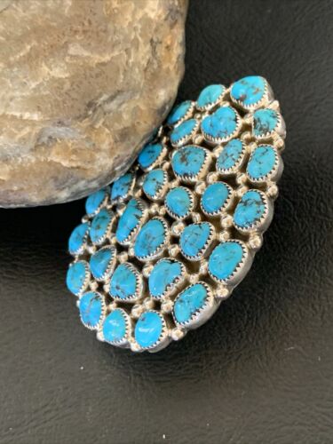 Navajo Kingman Turquoise Cluster Ring | Authentic Native American Sterling Silver | Multi-Stone | Sz 7 | 12227