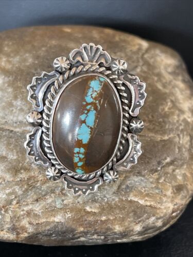 Navajo Blue Ribbon Boulder Turquoise Ring | Sterling Silver | Sz 6 | Authentic Native American Handmade | 10512