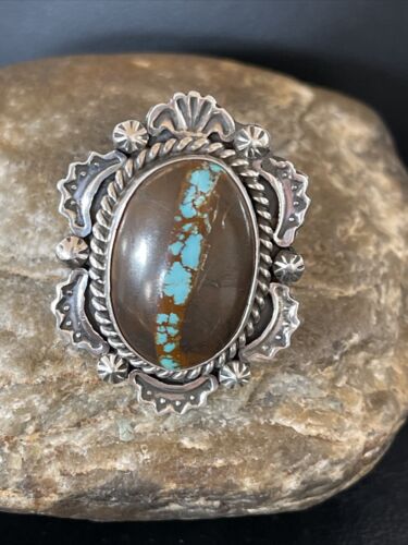 Native Navajo Sterling Silver Blue Ribbon Boulder Turquoise Sz 6 Ring 10512