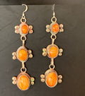 Navajo Orange Spiny Oyster Dangle Earrings | Sterling Silver | Authentic Native American Handmade | 1231