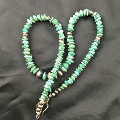 Men's Navajo Blue Green Turquoise Necklace | Sterling Silver | 19" | Authentic Native American Handmade | 10131
