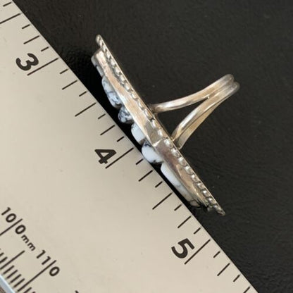 Navajo White Buffalo Turquoise Inlay Ring | Sterling Silver | Sz 7 | Authentic Native American Handmade | 12176