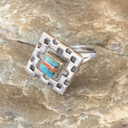 Southwestern Women's Navajo Blue Turquoise Spiny Oyster Inlay Ring | Sz 6 | 13168