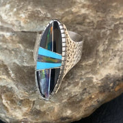 Men's Navajo Multi-Color Opal Turquoise Inlay Ring | Sterling Silver | Sz 7.5 | 13571