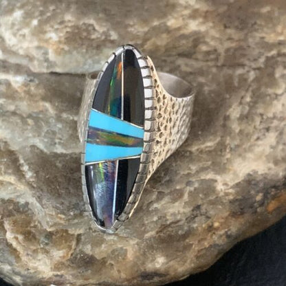 Men's Navajo Multi-Color Opal Turquoise Inlay Ring | Sterling Silver | Sz 7.5 | 13571