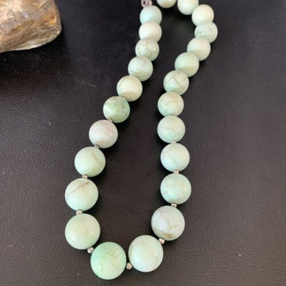 Native American Navajo Green Jade Bead Necklace | Sterling Silver | 16mm | 18" | 13263