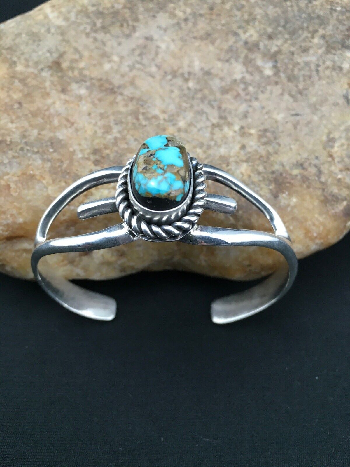 Native American Turquoise Cuff Bracelet | Navajo Sterling Silver | Handmade | 4745