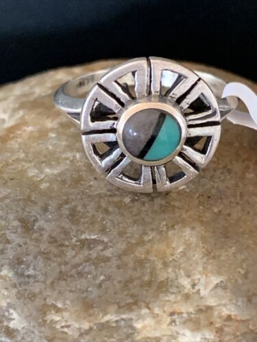 Navajo Women's Inlay Blue Turquoise Ring | Sterling Silver | Sz 6.5 | Authentic Native American Handmade | 1783