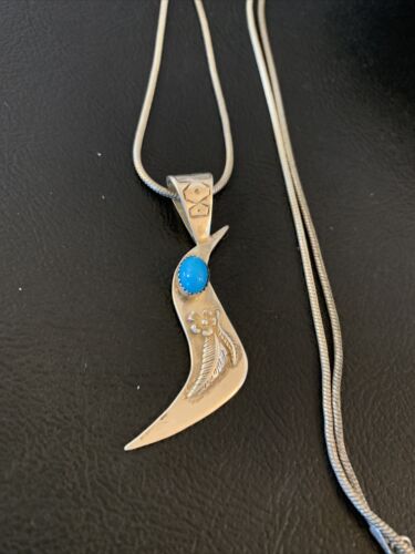 Navajo Old Pawn Bird Sterling Silver Kingman Turquoise Pendant Necklace | 16" Chain | 1185