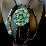 Men's Bolo Tie | Cluster Blue Kingman Turquoise | Sterling Silver | Navajo | Authentic Native American Handmade | 14524