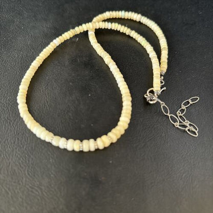 Native American White Opal Necklace | Sterling Silver | Navajo Handmade | 19" | 14533