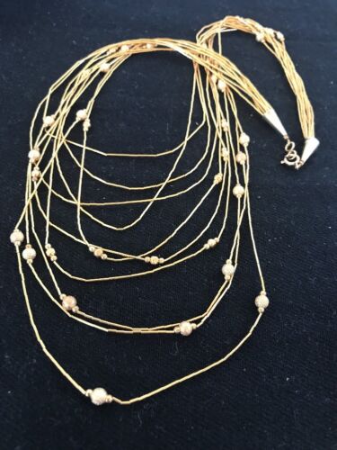 Gold Filled Beads Liquid Heishi 10 Strand Tube Necklace | Graduated | 3694