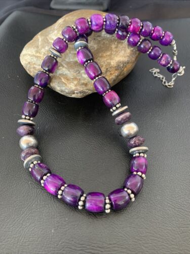 Southwestern Navajo Purple Sugilite Bead Necklace | Sterling Silver | Authentic Native American Handmade| 18" | 11910