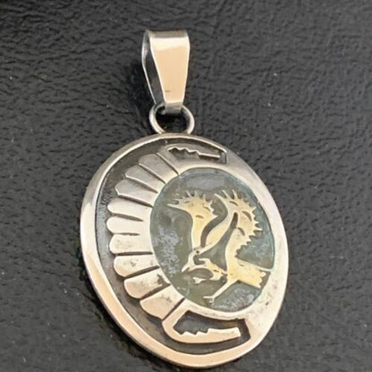 Native American Gold Bald Eagle Pendant | Hopi Stamped Sterling Silver | Handmade | 1399