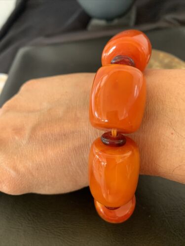 Southwestern Stretch Bracelet Set | Yellow Gold | Red Fossil Amber Stones | Authentic Native American Handmade | 10636