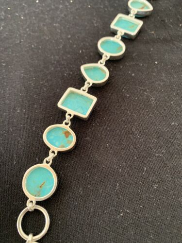 Native American Navajo Blue Turquoise Link Bracelet | Sterling Silver | 9" | 665