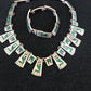 Navajo Old Pawn Sterling Silver Necklace Bracelet Set | Chip Inlay Turquoise | Authentic Native American Jewelry | 11857