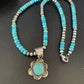 Navajo Blue Turquoise Pendant Necklace | Sterling Silver Pearls | Authentic Native American Handmade | 13220