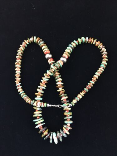 Native American Navajo Green Turquoise Spiny Necklace | Sterling Silver | 28" | 10060