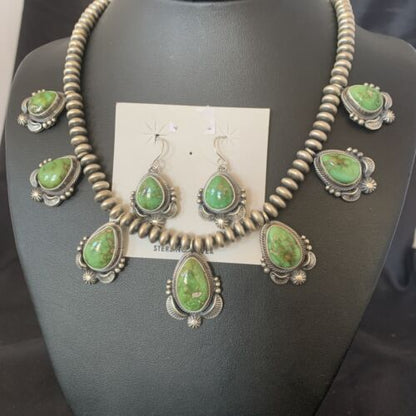 Navajo Sterling Silver Choker Necklace with Sonoran Gold Turquoise Earrings | Authentic Native American Handmade | 11536