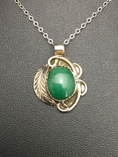 Navajo Green Malachite Pendant Necklace | Sterling Silver | 18" Chain | Authentic Native American Handmade | 2535