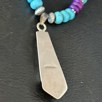 Navajo Blue Turquoise Sugilite Pendant | Sterling Silver Inlay Necklace | Authentic Native American Handmade | 14641